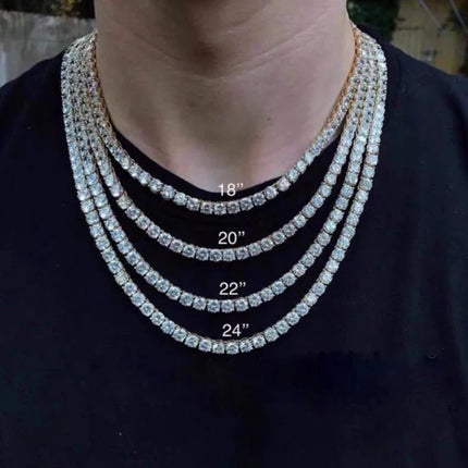 KNOBSPIN D Color Moissanite Tennis Necklace 925 Sterling Sliver Plated 18k Gold Necklace for Woman Man Hiphop Party Jewelry