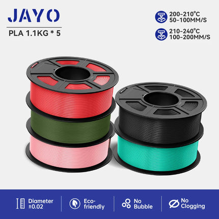 JAYO 3D Printer Filament  PETG PLA HSMPETG PLA PLUS 1.75mm 5Rolls 3D Printing Materials for 100% No Bubble &FDM 3D Pen DIY Gift
