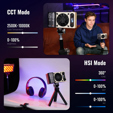 ZHIYUN Official FIVERAY M60 Ultra RGB Fill Light 60W Pocket Video Light 2500K~10000K APP Control For Vlog YouTube Live Streaming