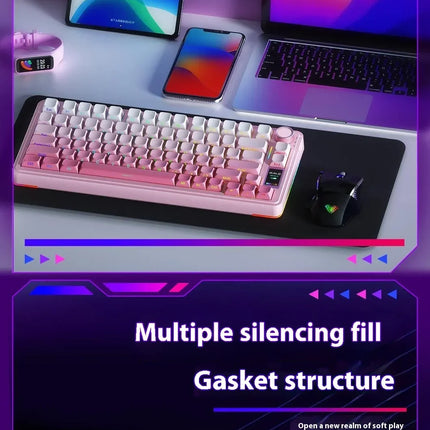 AULA S75 Pro Gaming Mechanical Keyboard 75% Hot Swappable RGB Backlit 4000mAh PBT Keycaps Wireless Keyboard with LED Screen Knob