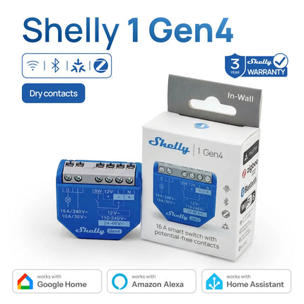 Shelly 1 Gen4 Zigbee Dry Contact Wifi Smart Switch Matter For Controlling Lights Apps Garage Doors Works with Apple Homekit