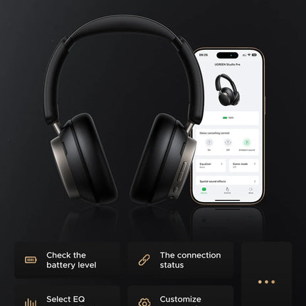 UGREEN Studio Pro 48dB ANC Wireless Headphones Over Ear Bluetooth Earphones Active Noise Cancellation Hi-Res LDAC 120h Playtime