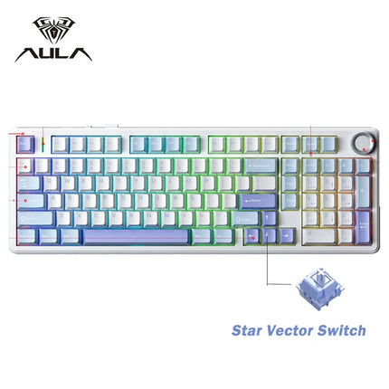 AULA F99 PRO Wireless Gaming Mechanical Keyboard Tri Mode Hot Swappable 99 Keys Gasket Structure Custom Keyboard with Media Knob