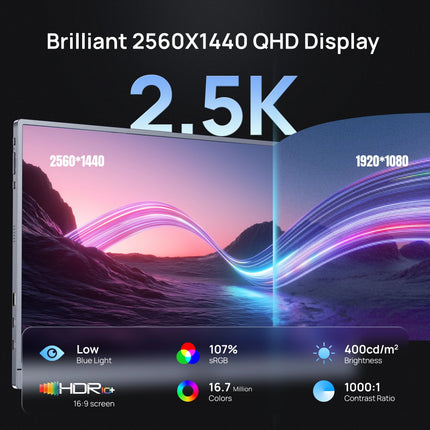 ARZOPA 16.1'' 2.5k Portable Monitor 180hz IPS 16:10 100%sRGB External Monitor for Laptop PS4/5 Switch MAC With HDMI/USB C Z3FC