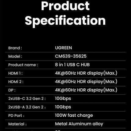UGREEN Triple Display USB C HUB 10Gbps 4K HDMI Adapter 8-in-1 Splitter with HDMI DP USB3.2 PD 100W Dock for MacBook Pro Air PC