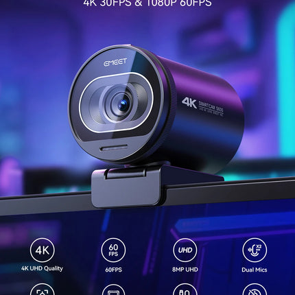 Webcam 4K Streaming Web Camera 1080P 60FPS USB Camera EMEET S600 Autofocus Living Stream Camera With Mics for Tiktok/YouTube