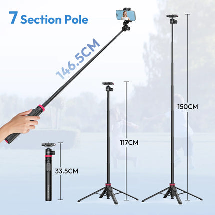Ulanzi MT-44 B Universal Phone Tripod 1.5M Dual-Camera Setup Selfie Stick With Wireless Bluetooth for Sony Canon iPhone Xiaomi