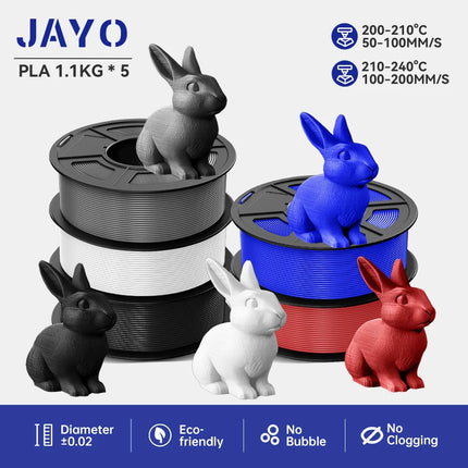 JAYO 3D Printer Filament  PETG PLA HSMPETG PLA PLUS 1.75mm 5Rolls 3D Printing Materials for 100% No Bubble &FDM 3D Pen DIY Gift