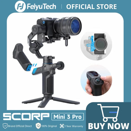 FeiyuTech SCORP Mini 3 Pro Camera Gimbal Stabilizer, AI Tracking, Detachable Handle, Vlogging, Mirrorless Action Cameras, Phones