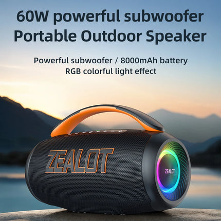 Zealot-P12 Speaker 60W Portable Bluetooth Speaker with IPX6 Waterproof, Comfortable handle,Controllable lighting,TF,USB