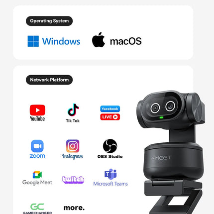 4K Webcam PTZ Web Camera EMEET PIXY Dual-Camera AI Tracking Video Camera for Streaming With SonySensor Gesture Control Autofocus