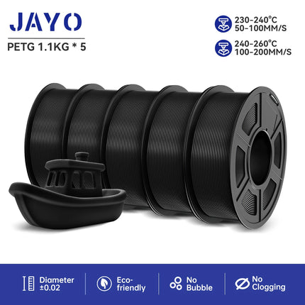 JAYO 3D Printer Filament  PETG PLA HSMPETG PLA PLUS 1.75mm 5Rolls 3D Printing Materials for 100% No Bubble &FDM 3D Pen DIY Gift
