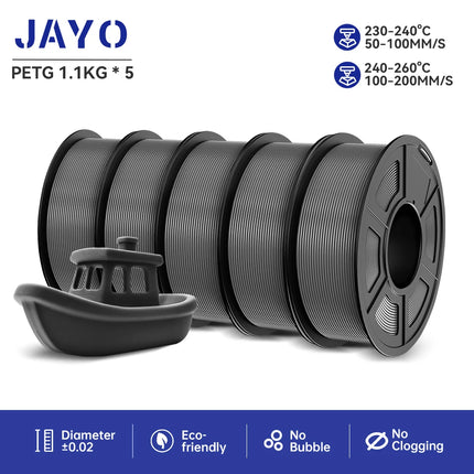 JAYO 3D Printer Filament  PETG PLA HSMPETG PLA PLUS 1.75mm 5Rolls 3D Printing Materials for 100% No Bubble &FDM 3D Pen DIY Gift
