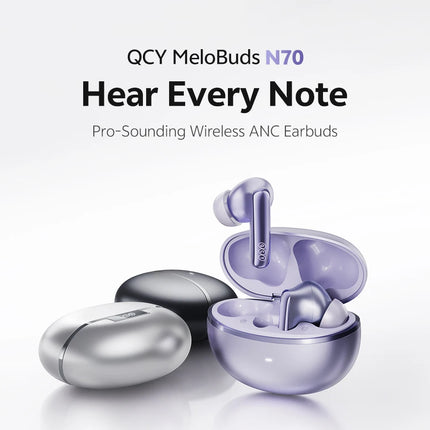 QCY MeloBuds N70 Adaptive ANC Wireless Earbuds Bluetooth 6.0 LDAC Hi-Res Audio 6 Mics Wireless Charging Earphones 50Hrs IPX5