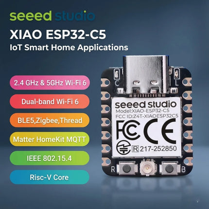 5GHz ESP32 C5 Seeed Studio XIAO ESP32C5 2.4GHz Wi-Fi 6 Module Dev Board RISC-V, Bluetooth IEEE Zigbee Thread Matter HomeKit MQTT