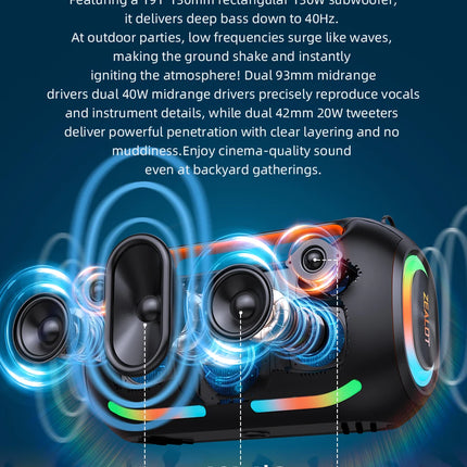 ZEALOT ZE41 250W Bluetooth Subwoofer | 48000mAh Long-Lasting Battery, RGB Lights, OTG Recording, Smart APP Control