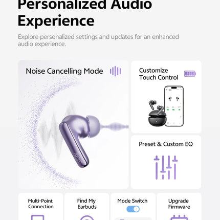 QCY MeloBuds N70 Adaptive ANC Wireless Earbuds Bluetooth 6.0 LDAC Hi-Res Audio 6 Mics Wireless Charging Earphones 50Hrs IPX5