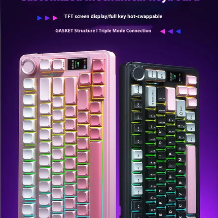AULA S75 Pro Gaming Mechanical Keyboard 75% Hot Swappable RGB Backlit 4000mAh PBT Keycaps Wireless Keyboard with LED Screen Knob