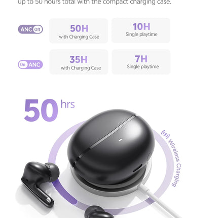 QCY MeloBuds N70 Adaptive ANC Wireless Earbuds Bluetooth 6.0 LDAC Hi-Res Audio 6 Mics Wireless Charging Earphones 50Hrs IPX5