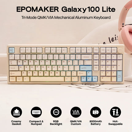 EPOMAKER Galaxy100 Lite QMK/VIA 96% ANSI US Layout Gasket Hot-Swap Wired/2.4GHz/BT Wireless 1800 Aluminum Mechanical Keyboard