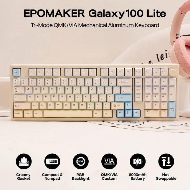 EPOMAKER Galaxy100 Lite QMK/VIA 96% ANSI US Layout Gasket Hot-Swap Wired/2.4GHz/BT Wireless 1800 Aluminum Mechanical Keyboard
