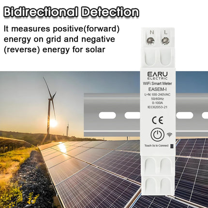 EARU Tuya Smart WiFi Energy Meter 100A with 5 CT Clamp for Solar PV System Power Production Consumption Bidirectional Monitoring
