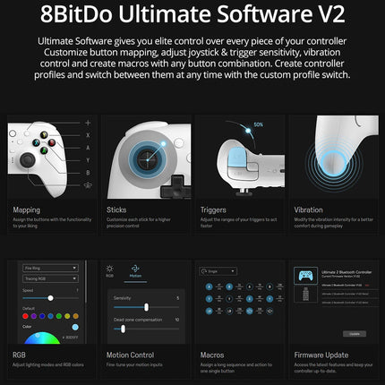 8BitDo Ultimate 2 Wireless 2.4G Gaming Controller with Charging Dock, TMR Joystick Bluetooth Gamepad for PC, Windows ,Android