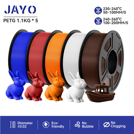 JAYO 3D Printer Filament  PETG PLA HSMPETG PLA PLUS 1.75mm 5Rolls 3D Printing Materials for 100% No Bubble &FDM 3D Pen DIY Gift