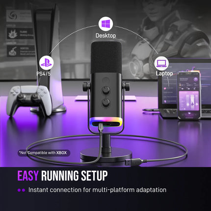 FIFINE USB/XLR Dynamic Microphone with RGB Control/Headphone jack/Mute,MIC for PC Gaming Recording Streaming AmpliGame-AM8