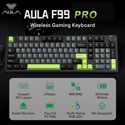 AULA F99 PRO Wireless Gaming Mechanical Keyboard Tri Mode Hot Swappable 99 Keys Gasket Structure Custom Keyboard with Media Knob