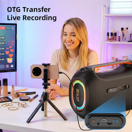 ZEALOT ZE41 250W Bluetooth Subwoofer | 48000mAh Long-Lasting Battery, RGB Lights, OTG Recording, Smart APP Control