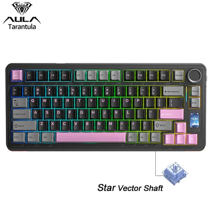 AULA S75 Pro Gaming Mechanical Keyboard 75% Hot Swappable RGB Backlit 4000mAh PBT Keycaps Wireless Keyboard with LED Screen Knob