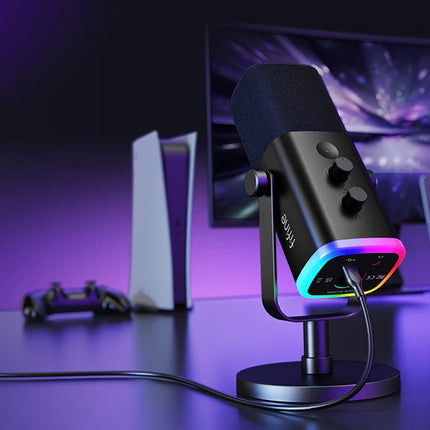 FIFINE USB/XLR Dynamic Microphone with RGB Control/Headphone jack/Mute,MIC for PC Gaming Recording Streaming AmpliGame-AM8