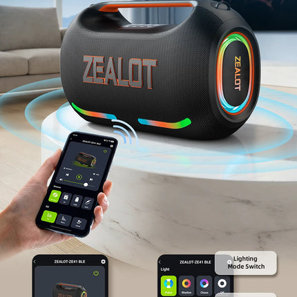 ZEALOT ZE41 250W Bluetooth Subwoofer | 48000mAh Long-Lasting Battery, RGB Lights, OTG Recording, Smart APP Control