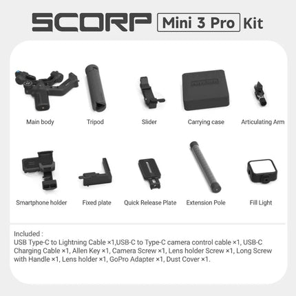FeiyuTech SCORP Mini 3 Pro Camera Gimbal Stabilizer, AI Tracking, Detachable Handle, Vlogging, Mirrorless Action Cameras, Phones