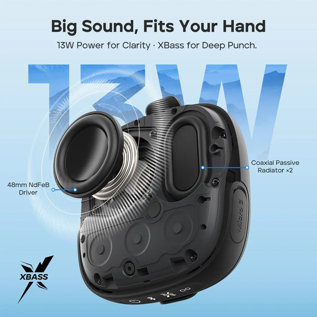 Tribit StormBox Micro 3 Wireless Speaker,13W XBass Sound,BT 6.0, 24H Playtime,IP68,TWS,Strap & Magnetic Mount for Bike/Outdoor