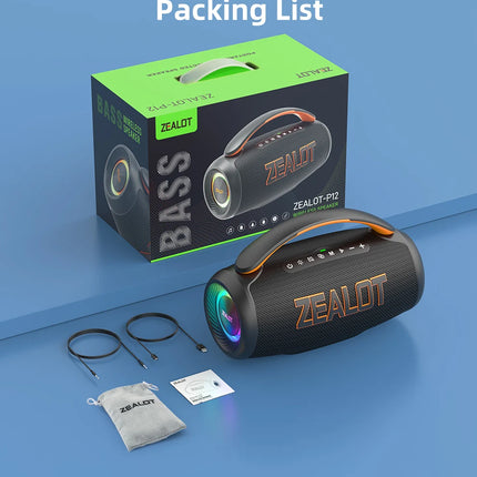 Zealot-P12 Speaker 60W Portable Bluetooth Speaker with IPX6 Waterproof, Comfortable handle,Controllable lighting,TF,USB