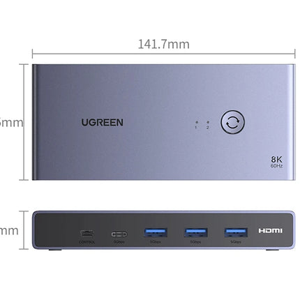 UGREEN 8K 60Hz HDMI KVM Switch USB C USB3.0 KVM Switcher 2 PCs Sharing 1 Monitor,Printer,Keyboard,Mouse Support 3D ,HDR Vision