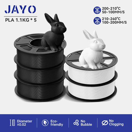 JAYO 3D Printer Filament  PETG PLA HSMPETG PLA PLUS 1.75mm 5Rolls 3D Printing Materials for 100% No Bubble &FDM 3D Pen DIY Gift