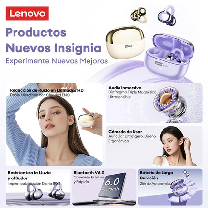 Lenovo LE302 Wireless Bluetooth 6.0 Headset Long Battery Life Sports Ear Clip Earphones HIFI Stereo Noise Cancelling Headphones