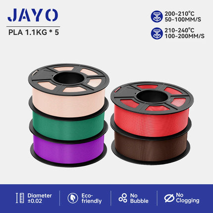 JAYO 3D Printer Filament  PETG PLA HSMPETG PLA PLUS 1.75mm 5Rolls 3D Printing Materials for 100% No Bubble &FDM 3D Pen DIY Gift