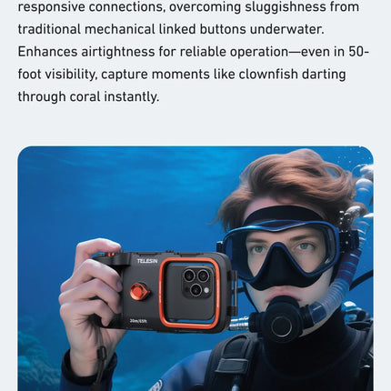 TELESIN Diving Waterproof Phone Case Universal Phone Camera Shoot Hand Grip Holder Shooting Aid Remote Control Handle