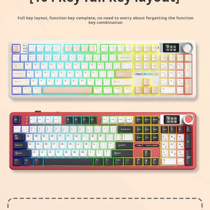 AULA F108 Pro Triple-mode Bluetooth 2.4G Wired Mechanical Keyboard Fully Customizable Hot-swappable Keys Gasket Structure RGB