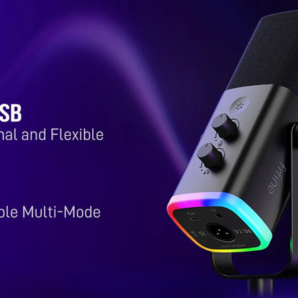 FIFINE USB/XLR Dynamic Microphone with RGB Control/Headphone jack/Mute,MIC for PC Gaming Recording Streaming AmpliGame-AM8