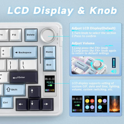 AULA S75 Pro Gaming Mechanical Keyboard 75% Hot Swappable RGB Backlit 4000mAh PBT Keycaps Wireless Keyboard with LED Screen Knob