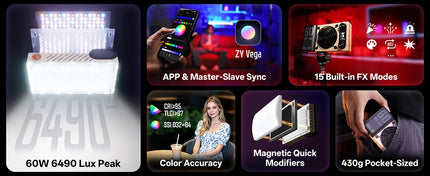 ZHIYUN Official FIVERAY M60 Ultra RGB Fill Light 60W Pocket Video Light 2500K~10000K APP Control For Vlog YouTube Live Streaming