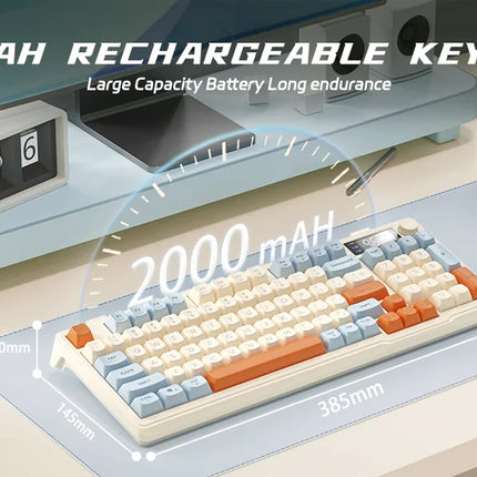 ZIYOU LANG Wireless Gaming Keyboard with Display Screen & Knob, Bluetooth/2.4GHz Quiet Membrane Keyboard, 3000mAh Rechargeable
