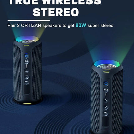 Ortizan Bluetooth Speakers 40W Enhanced Bass Portable Outdoor Wireless Speaker 30Hrs IP7 Waterproof Shower Speaker Bluetooth 5.3