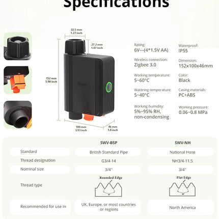 SONOFF SWV Zigbee Smart Water Valve IP55 Automatic Irrigation Easy Install Remote Control Time Schedule via eWeLink Alexa Google