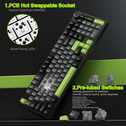 AULA F99 PRO Wireless Gaming Mechanical Keyboard Tri Mode Hot Swappable 99 Keys Gasket Structure Custom Keyboard with Media Knob